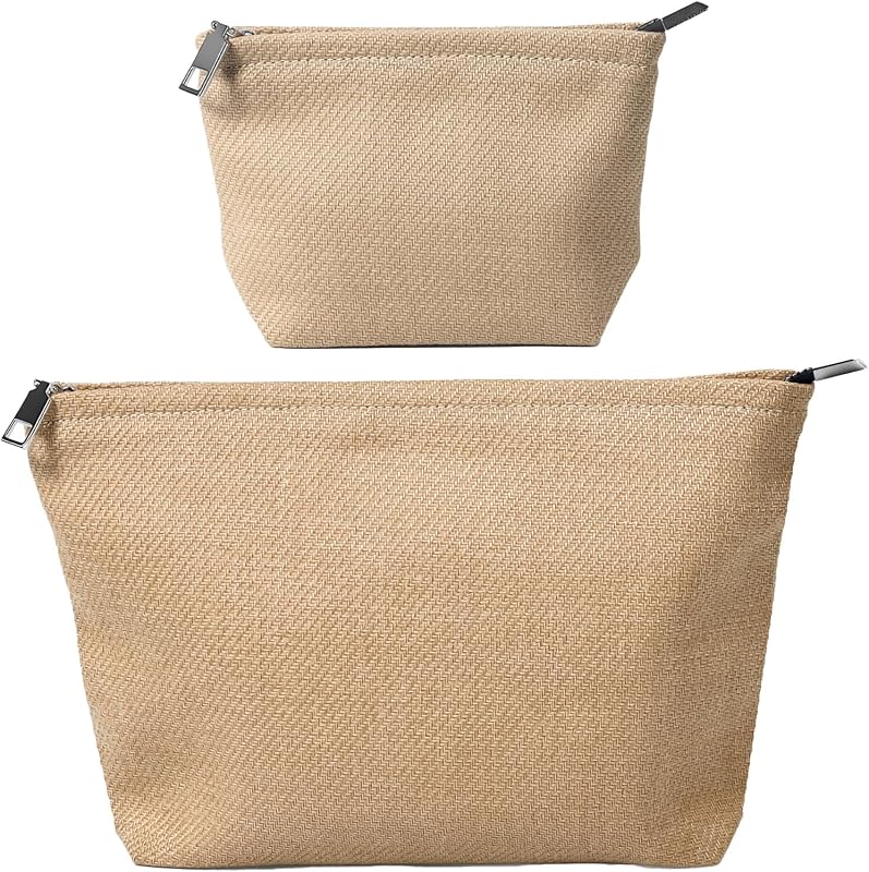 Conjunto com 2 nécessaires de maquiagem fahombag em juta natural com zíper