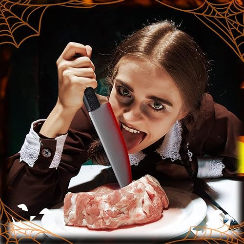 Miniatura 6 de Vinsot Juego de 9 cuchillos de Halloween de plástico, cuchillo de carnicero, machete, cuchillo slasher, accesorio de disfraz, cuchillo de sangrado