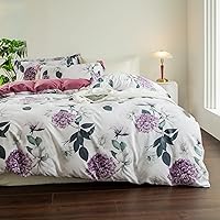 Vista 14 de MILDLY - Juego de funda de edredón con patrón, 3 piezas, 100 % algodón lavado, diseño de jardín floral botánico con hojas de flores, sensación