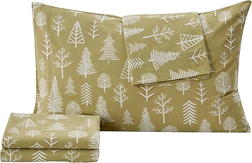 Miniatura 7 de Juego de sábanas de franela de 4 piezas, 100% algodón turco, tamaño Queen, Winter Lodge  Sábanas y fundas de almohada de algodón estampado  Sábanas