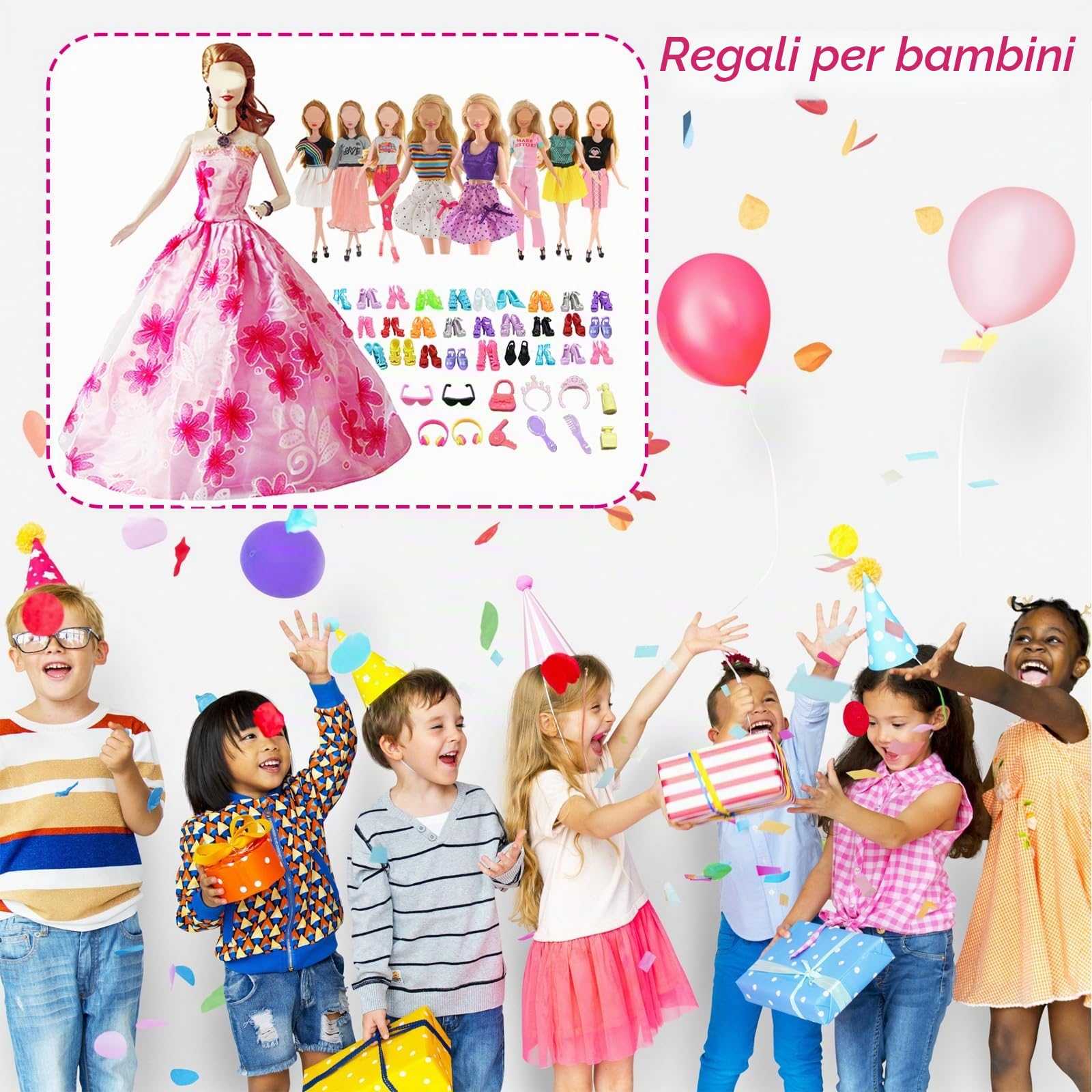 Vestiti per bambole compatibili con abiti Barbie, 6 abiti da sposa, 3 abiti alla moda, 1 top, pantaloni, 1 berretto, 1 casco, 8 costumi da bagno, 10 paia di scarpe per bambole da 29 cm