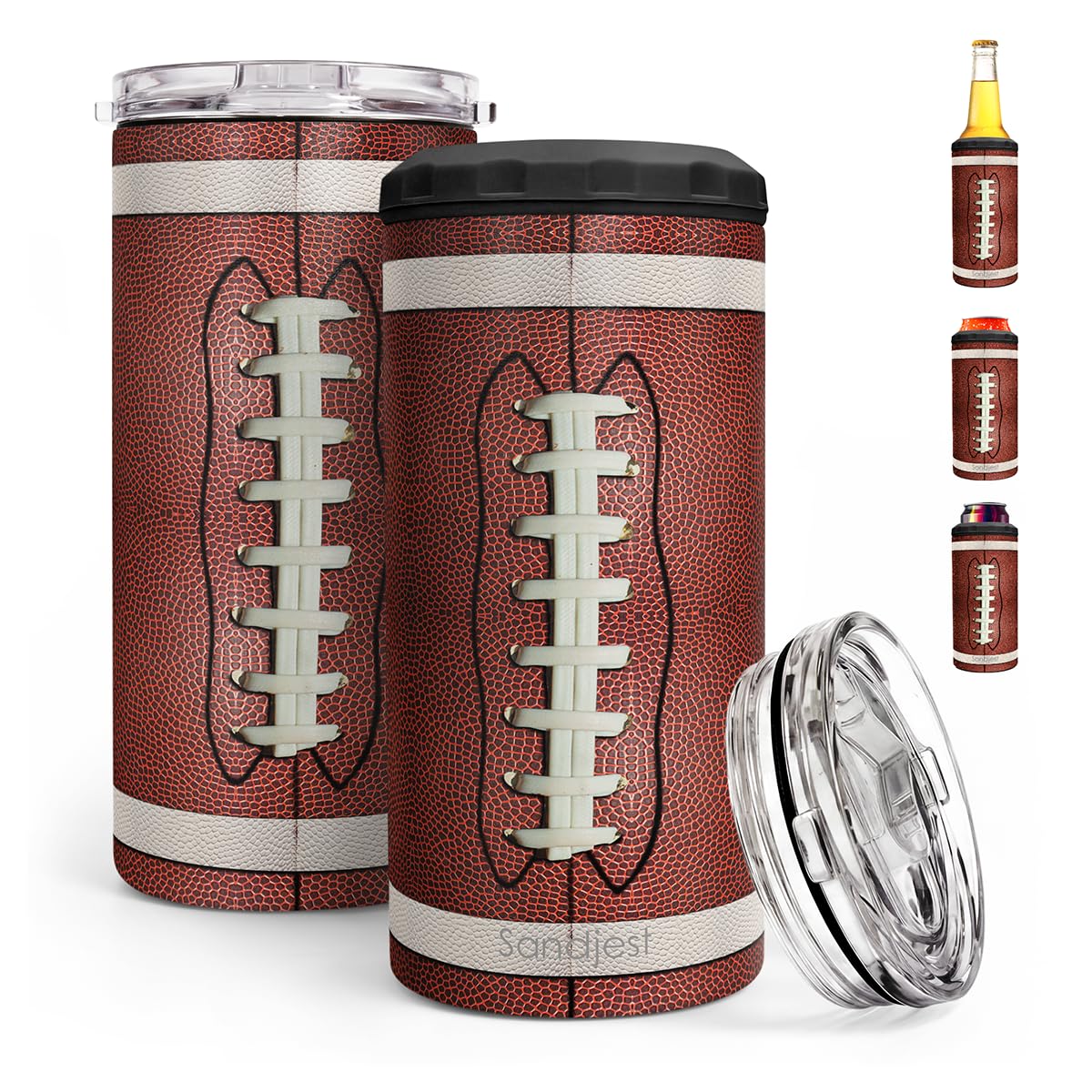 Football Can Cooler 12oz - Travel Mug Cups - Stainless Steel Insulated for Men Women Players - Tumbler Cans Koozie, Sport Gift for Fan Coach Lovers
