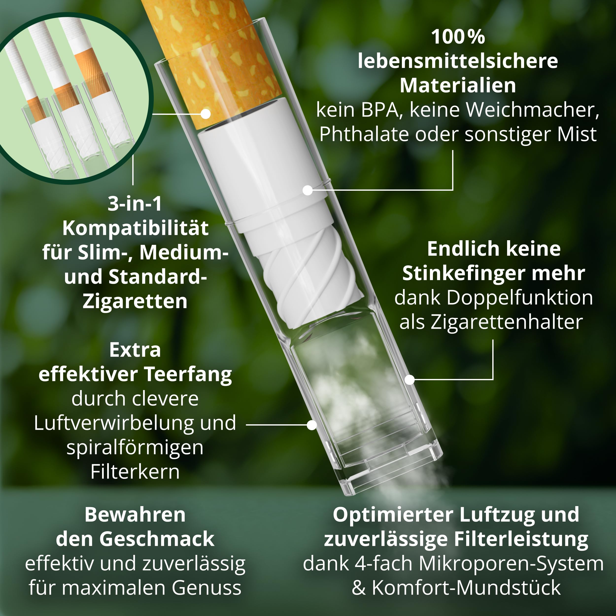 Zigarettenfilter Aufsatz AntiTox PRO [600+50 Anti Teer Filter] | wiederverwendbare Teerfilter für Zigaretten von 5,5-8mm m, extra effektive Mikroporen-Zigarettenspitzen inkl. Travel Case