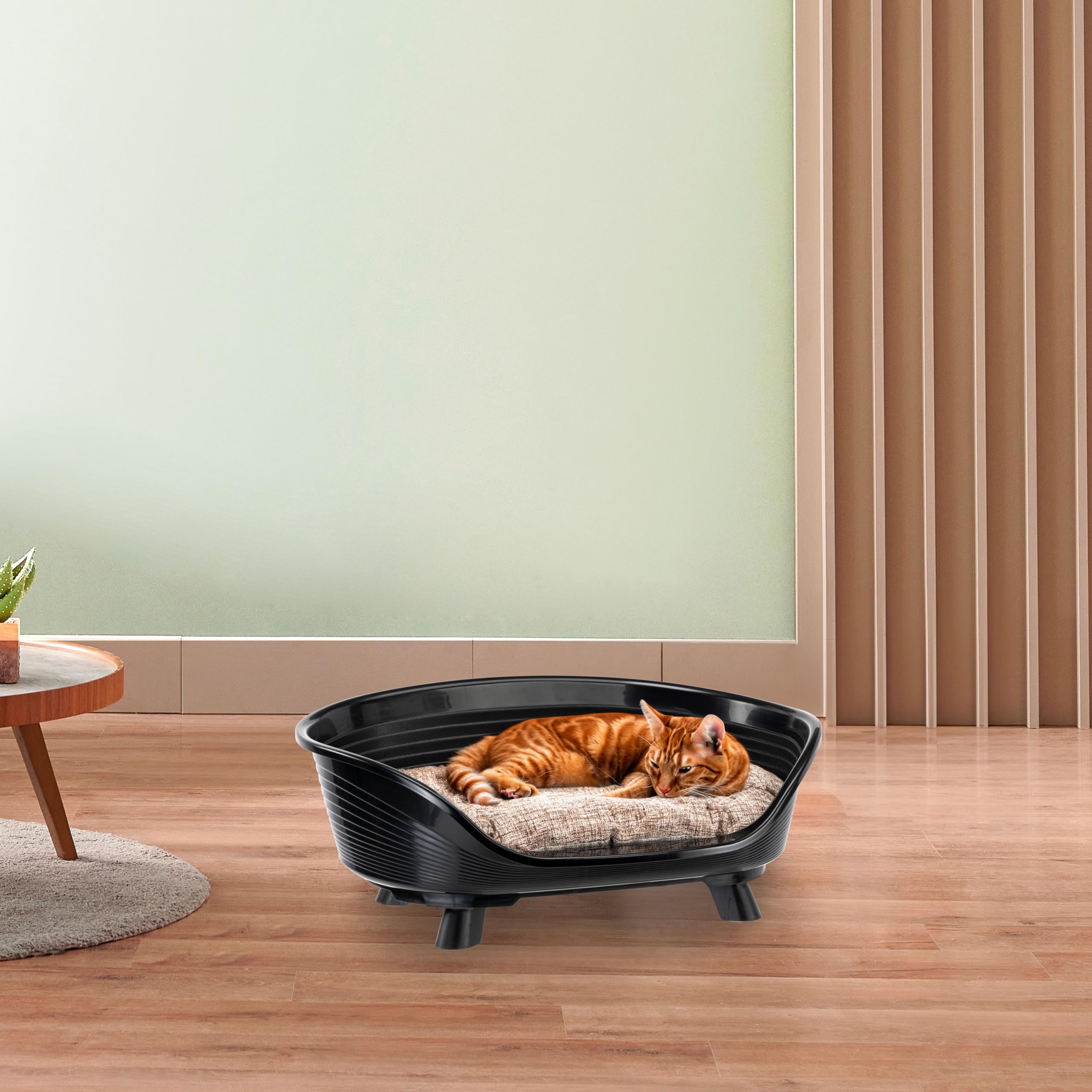 Ferplast Cuccia Cane e Gatto con Cuscino in Cotone, Cuccia Rialzata, Lettino per Cani Gatti da Interno, Traspirante e Antiscivolo, THRONE 61,5 x 45 x h 26 cm, Nero