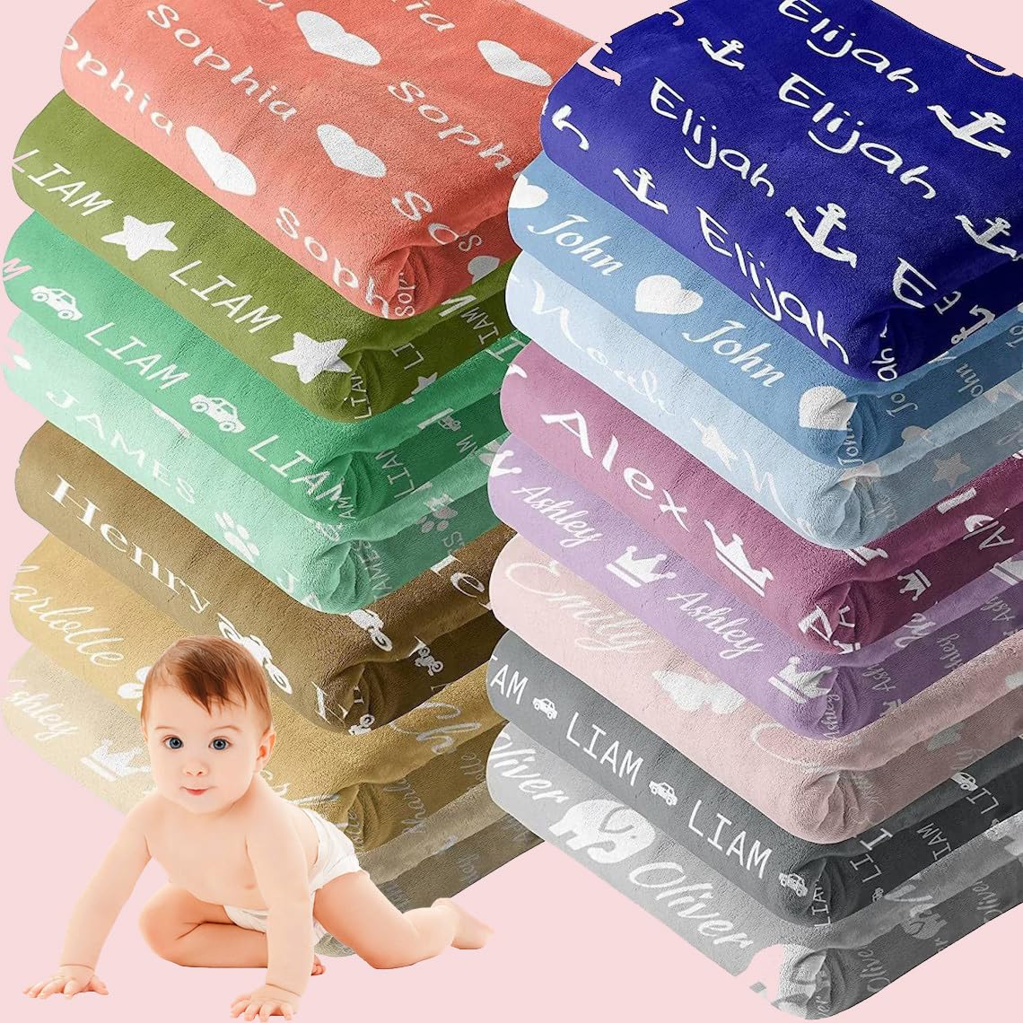 Coperta Neonato Personalizzata Con Nome - Flanella Morbida 300g/m&sup2;, Regalo Ideale Per Battesimi E Compleanni