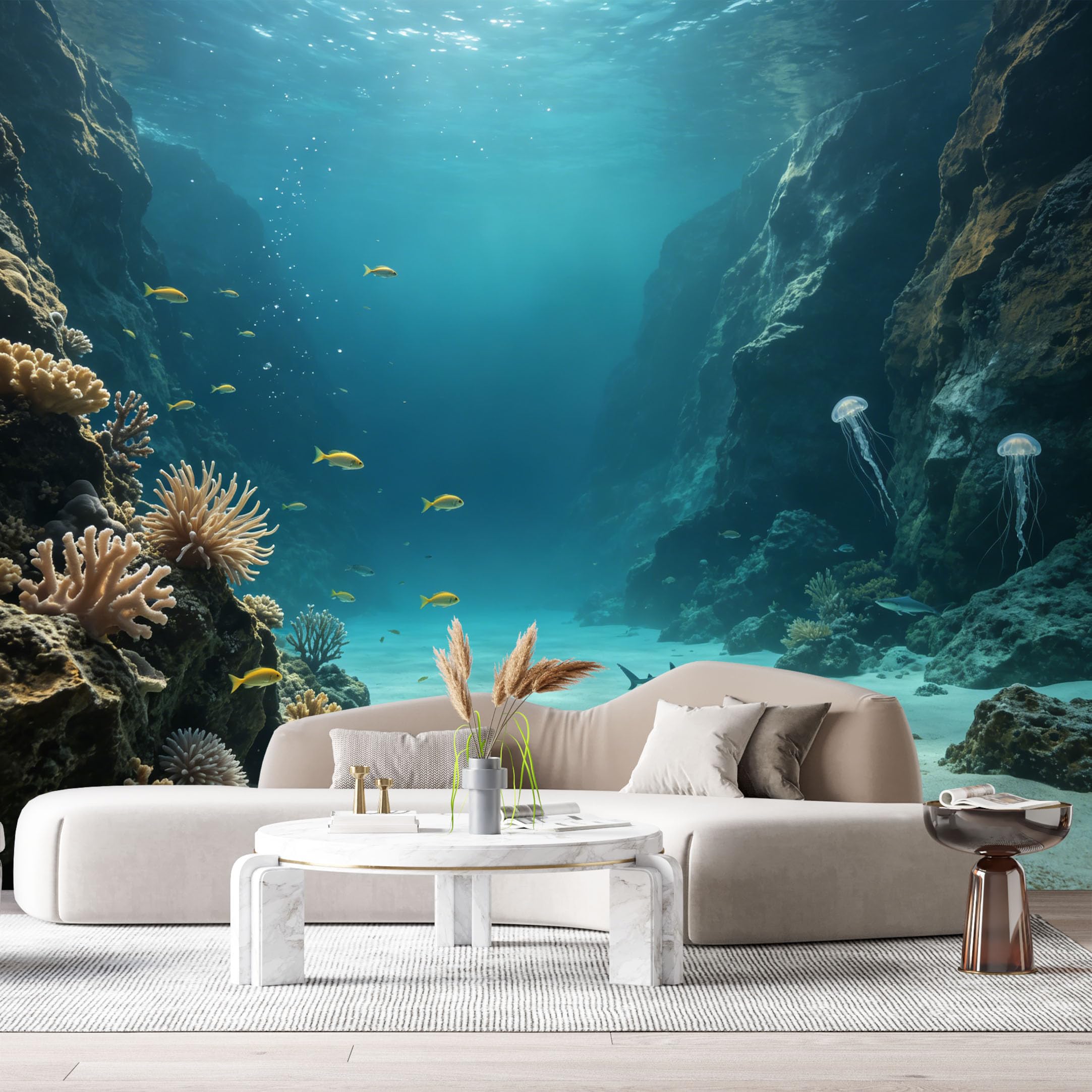 Custom Size Wall Murals Ocean Marine 3D Underwater World Coral Reef Sharks Jellyfish SelfAdhesiveWall Fabric Removable Wallpaper Wall Decor for Living Room Bedroom Bathroom