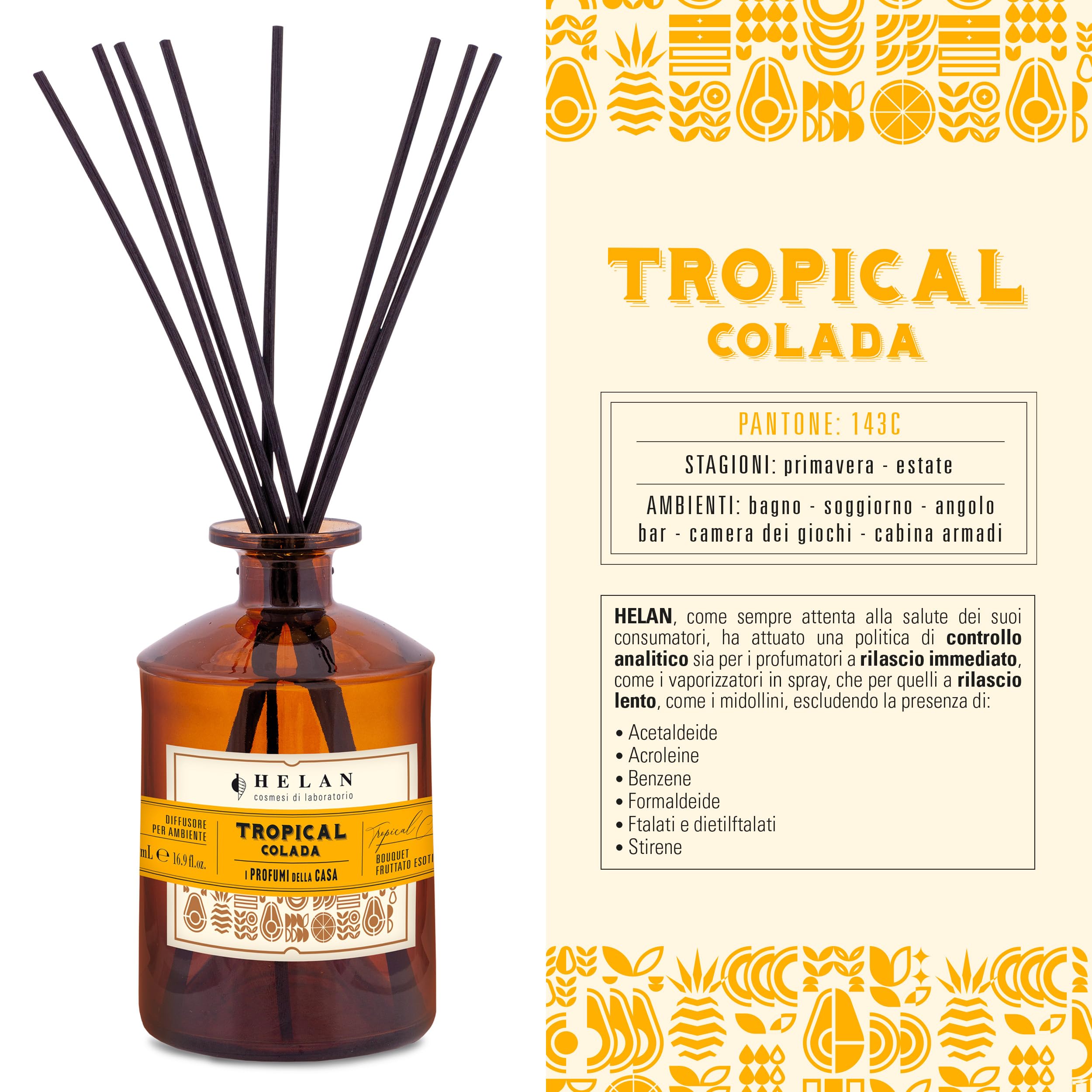 Helan Tropical Colada – perfumy pokojowe, z kiwi, miodem, melonem i wanilią, dezodorant w sztyfcie, pomysły na prezent i perfumy pokojowe 500 ml - Made in Italy
