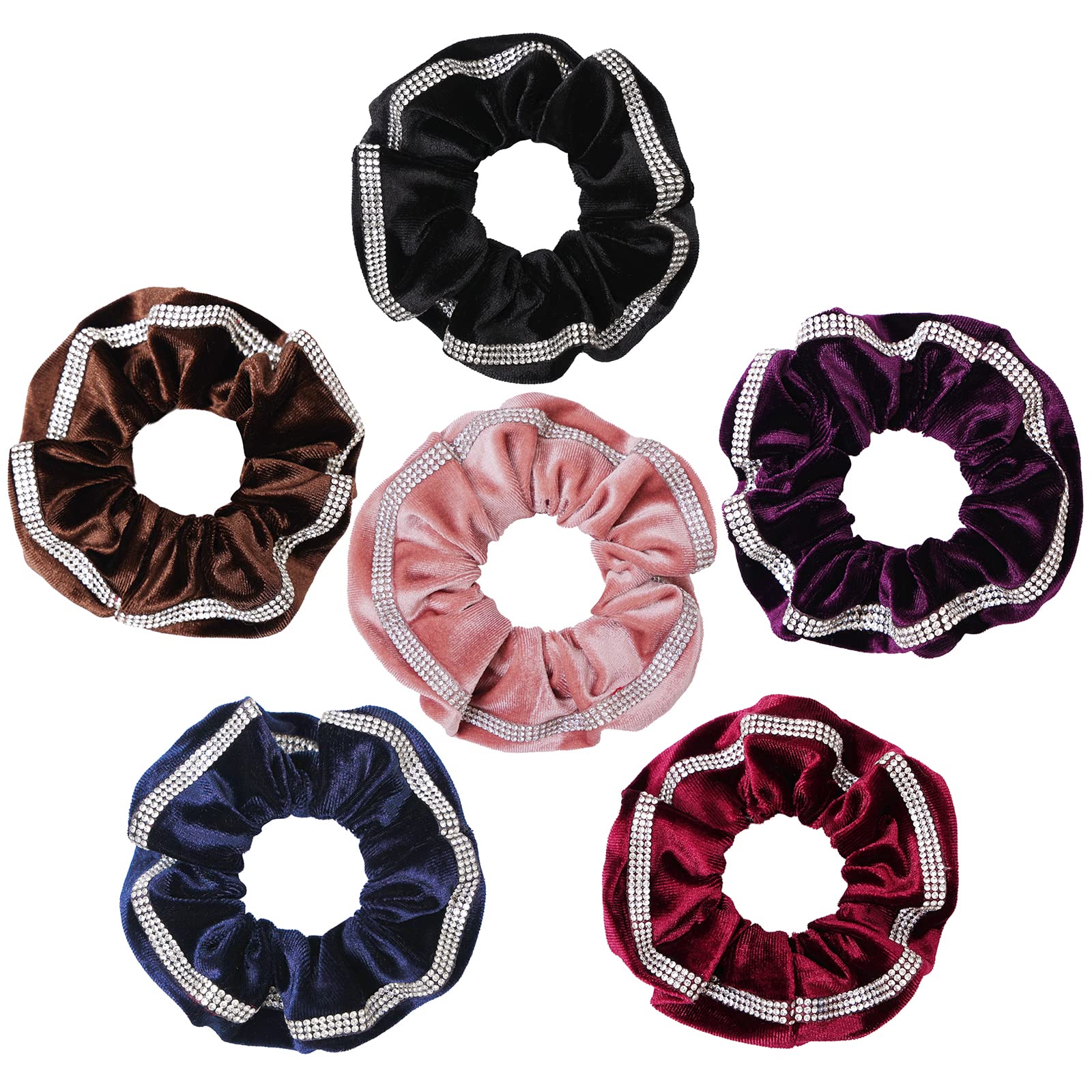 Velvet Hair Scrunchies for Women Large Scrunchies for Thick Hair Soft Stylish Scrunchies Hair Ties for Girl Diamond Encrusted Hair Accessories 6 Pack