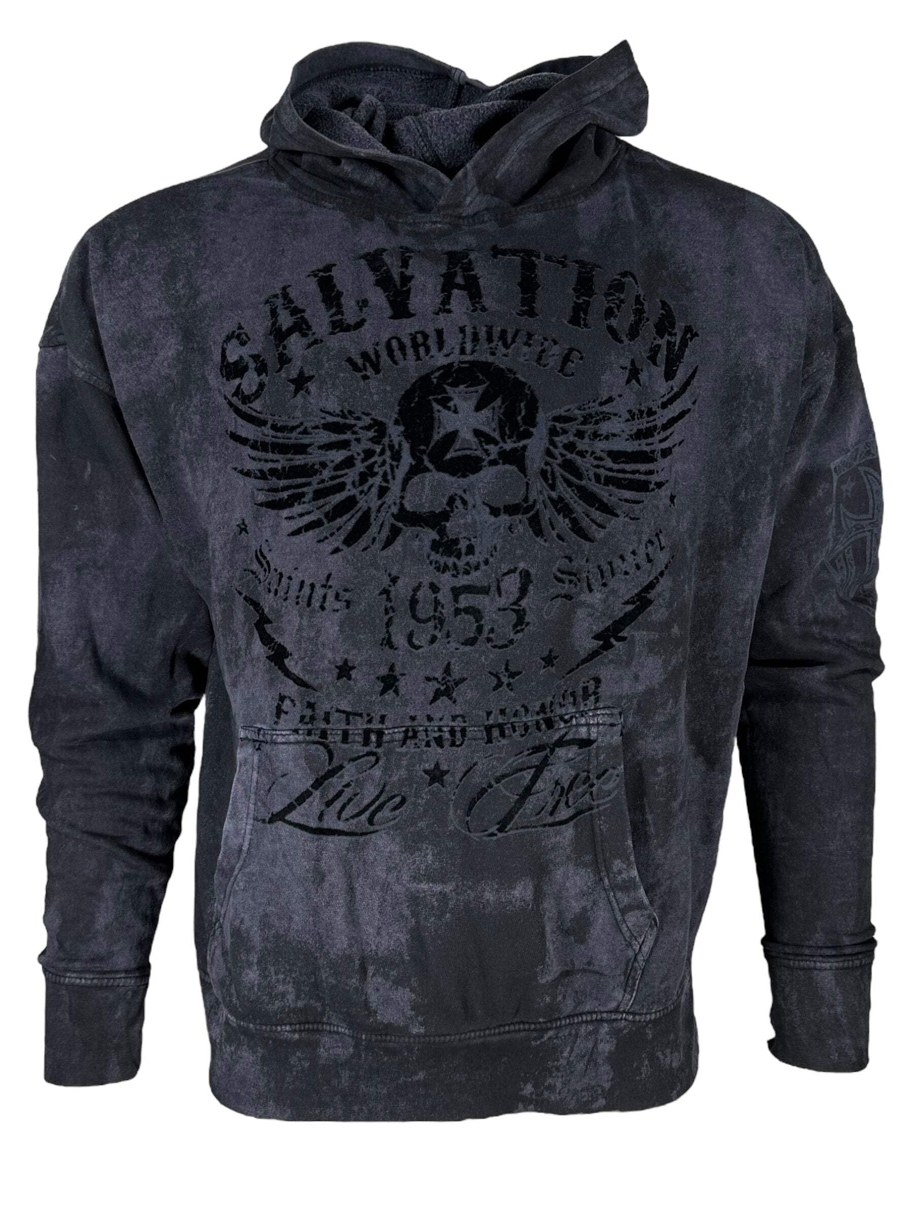 Xtreme Couture Archaic By Affliction Unisex Oversized Boxy Pullover Hoodie Black Tide, Black, XL