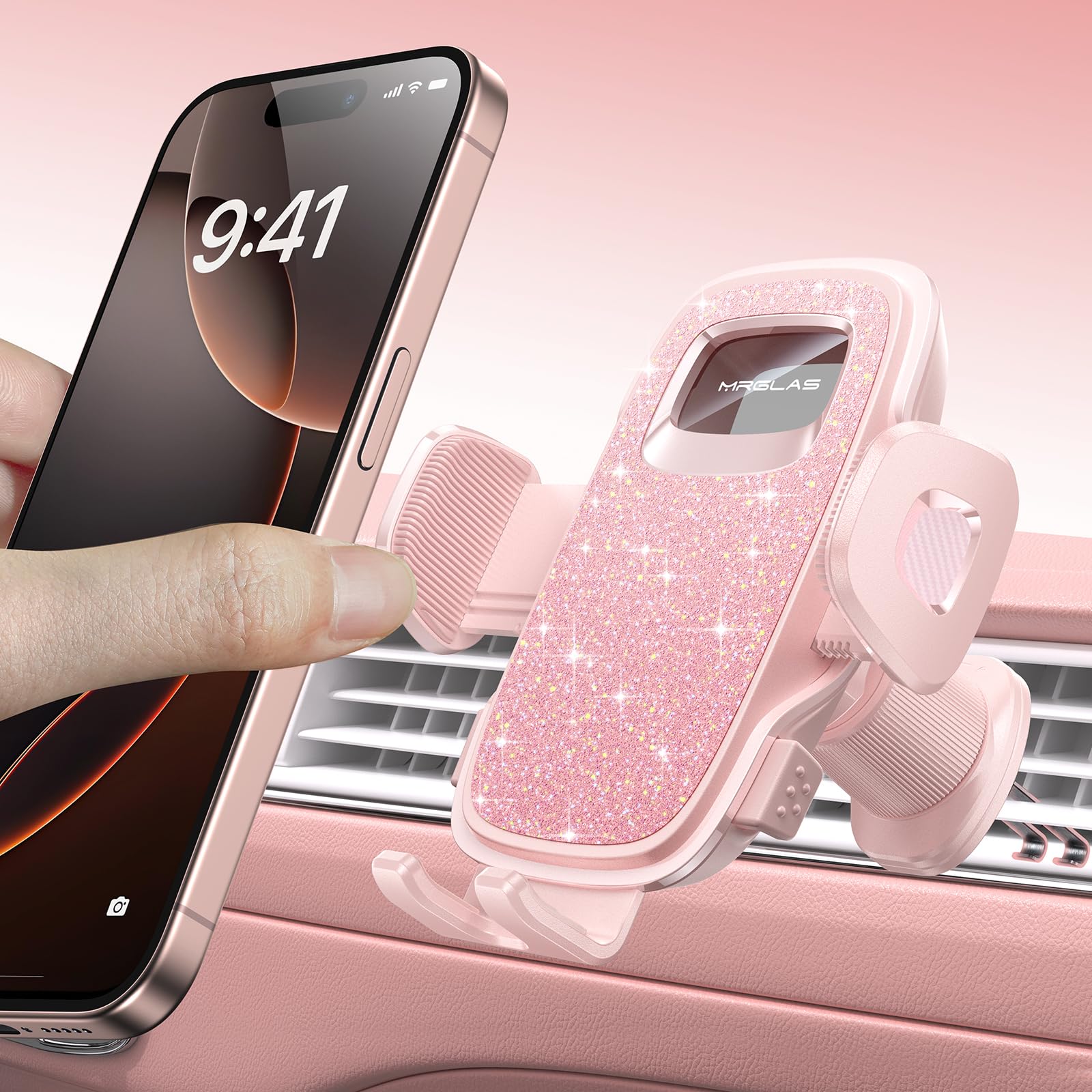 Photo 1 of MRGLAS 2025 Upgraded Phone Holders for Your Car with New Metal Hook Clip, Handy Air Vent Cell Phone Car Mount for iPhone [One Hand Operation], Universal Car Accessories Gifts for Women/Mom/Sister