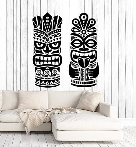 Large Vinyl Wall Decal Tiki Totem Traditional Statue Polynesia Hawaii Tribal Decor Stickers Mural (g5120) Black