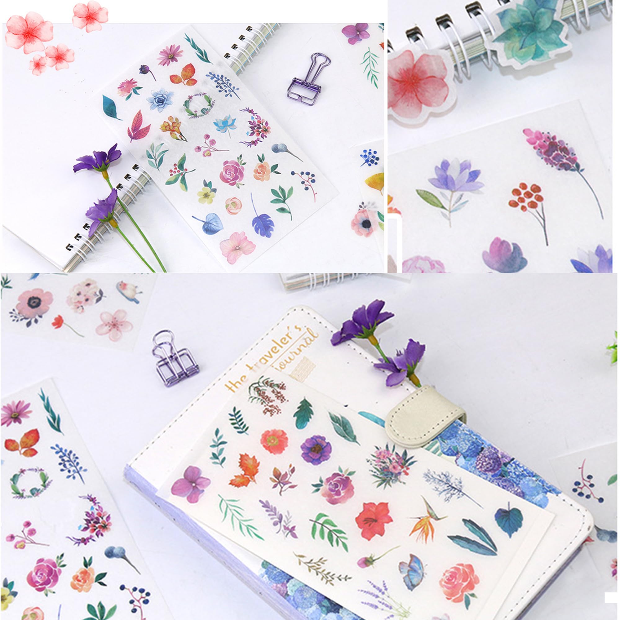 18 Adesivi Scrapbooking Fiori, Stickers Fiori Adesivi Piccoli, Adesivi Scrapbooking Piante Fiore Foglie, per Album, Vetro, Quaderni e Artigianato