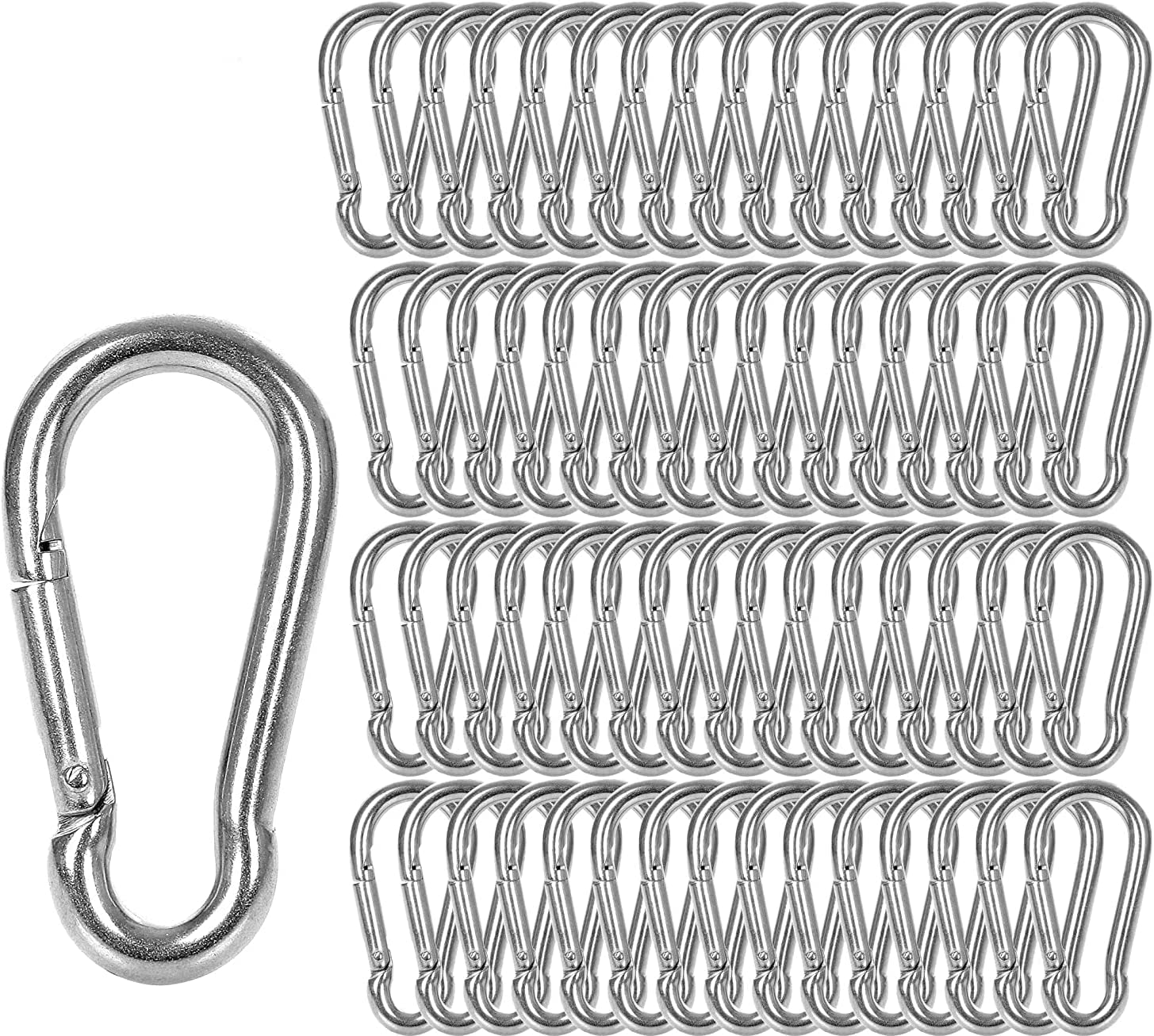 Moschettone a molla M6, Moschetto, Moschettone Piccolo Portachiavi, Set Moschettoni, con Clip a D, Resistente, per Campeggio, Altalena, Amaca, Escursionismo, Argento (Capacità 226,8 kg)