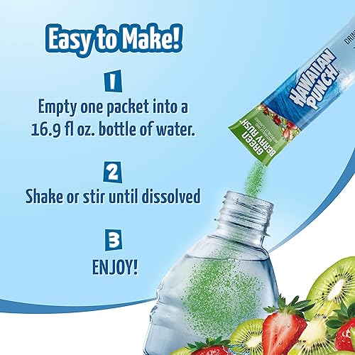 Miniatura 4 de Hawaiian Punch - Mezcla de bebida en polvo, sin azúcar y deliciosa, excelente fuente de vitamina C (Green Berry Rush, 96 palitos)