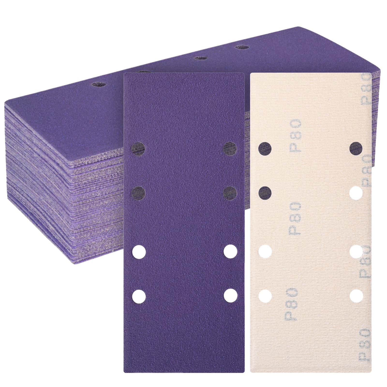MOGRQAP 45 PCS Sanding Sheets 93 x 230mm, 80 Grit Ceramics Sandpaper Hook and Loop Rectangular Sanding Pads with 8 Holes for Bosch Sander Wood Metal Polishing and Rust Removal