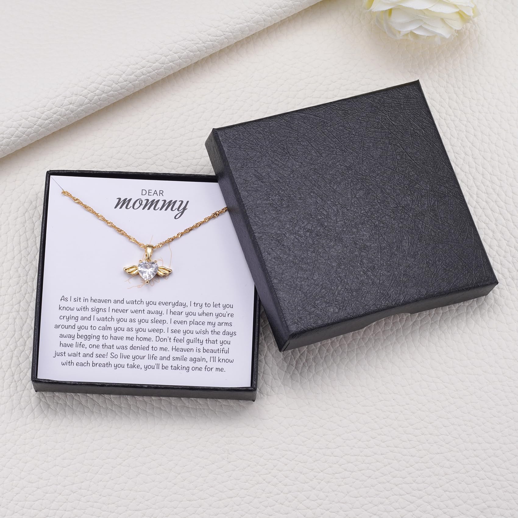 MIXJOY Baby Angel Wings Heart Necklace for Mom, Mommy of an Angel Remembrance Gift
