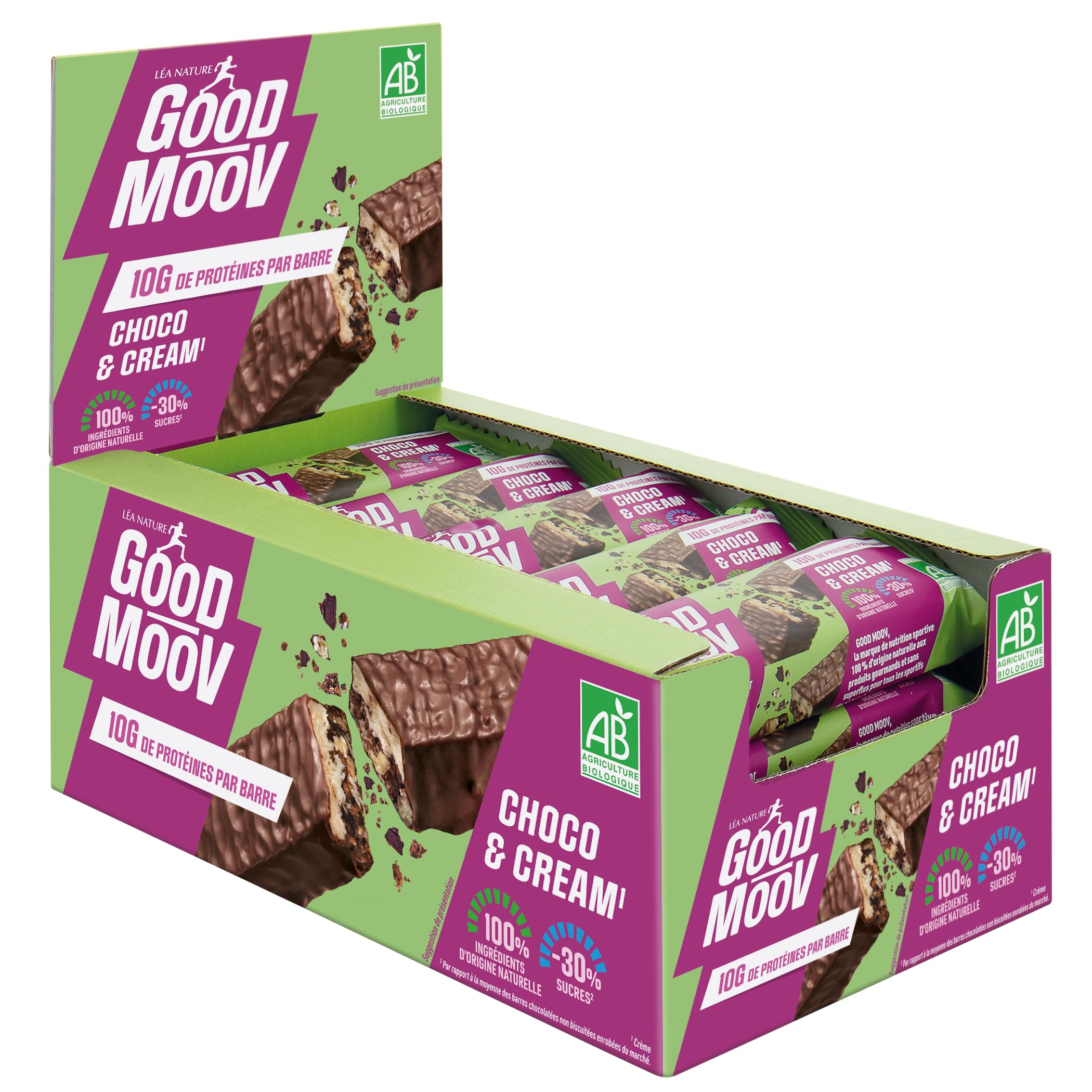 GOOD MOOV – Barre Protéinée Choco & Cream Bio 46g - Lot carton de 20 barres