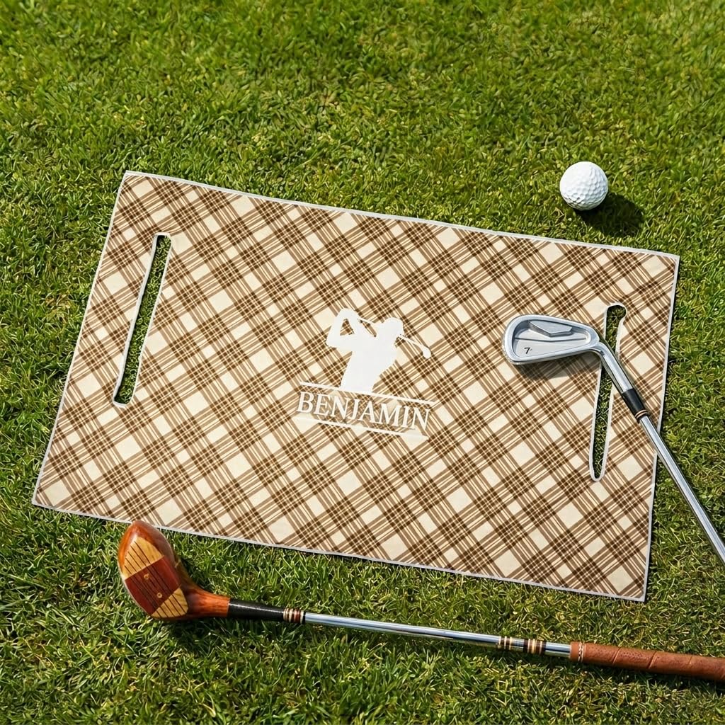Coprisedile personalizzato per carrello da golf, con nome personalizzato, asciugamano per carrello da golf, coperta | 8 colori plaid e 9 motivi | 130 x 80 cm poliestere | regalo per uomini