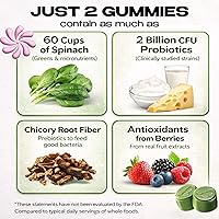 Vista 7 de Kiala Nutrition Super Greens Gomitas con 11x Verduras Orgánicas, Pre, Post y Probióticos, Antioxidantes Suplemento de Fibra Gomosa Superalimento