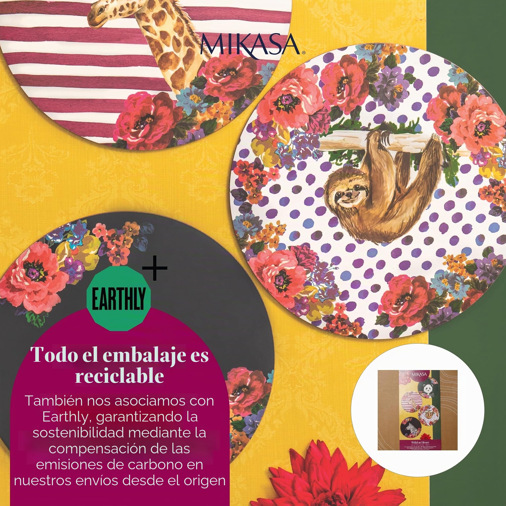 Mikasa Wild At Heart Salvamanteles Redondos de Corcho de 25cm, Juego de 4 Salvamanteles Resistentes Al Calor, Antideslizantes y Lavables con Estampados de Animales
