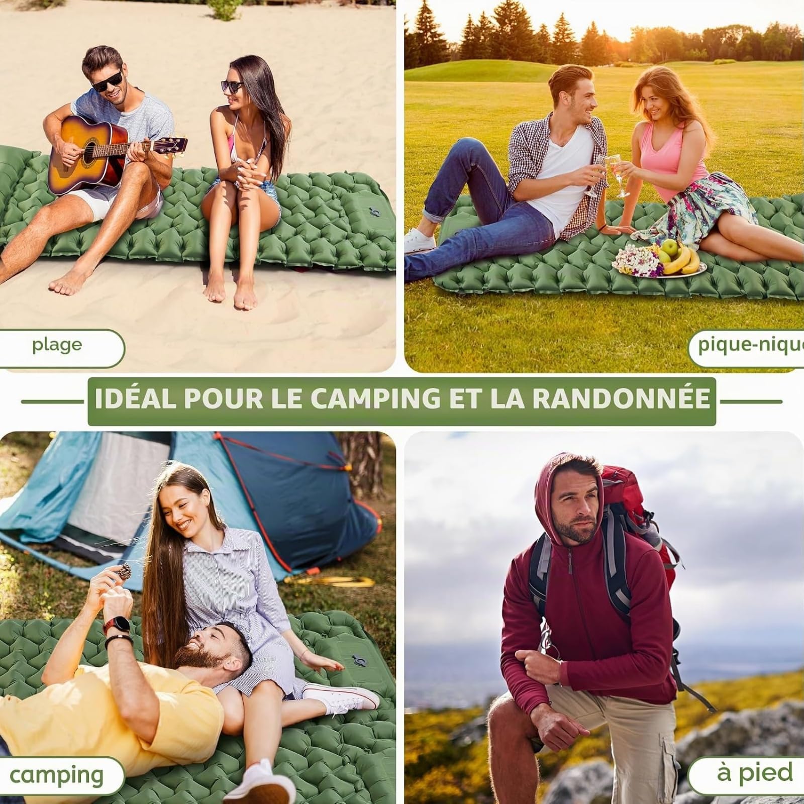MEIION Olynora Matelas Camping,Matelas Camping Autogonflant Épais,Matelas Gonflable Extérieur à Gonflage par Pied,Imperméable Résistant avec Oreiller Intégré pour Randonnée Sac à Dos