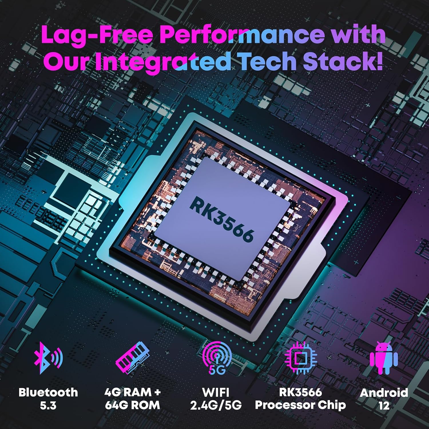 SINGMOOD s63 14.1-inch HD Tablet display showing various app icons like YouTube, Spotify, Bluetooth, Apple Music, Chrome, Play Store, Media Player, and Settings.