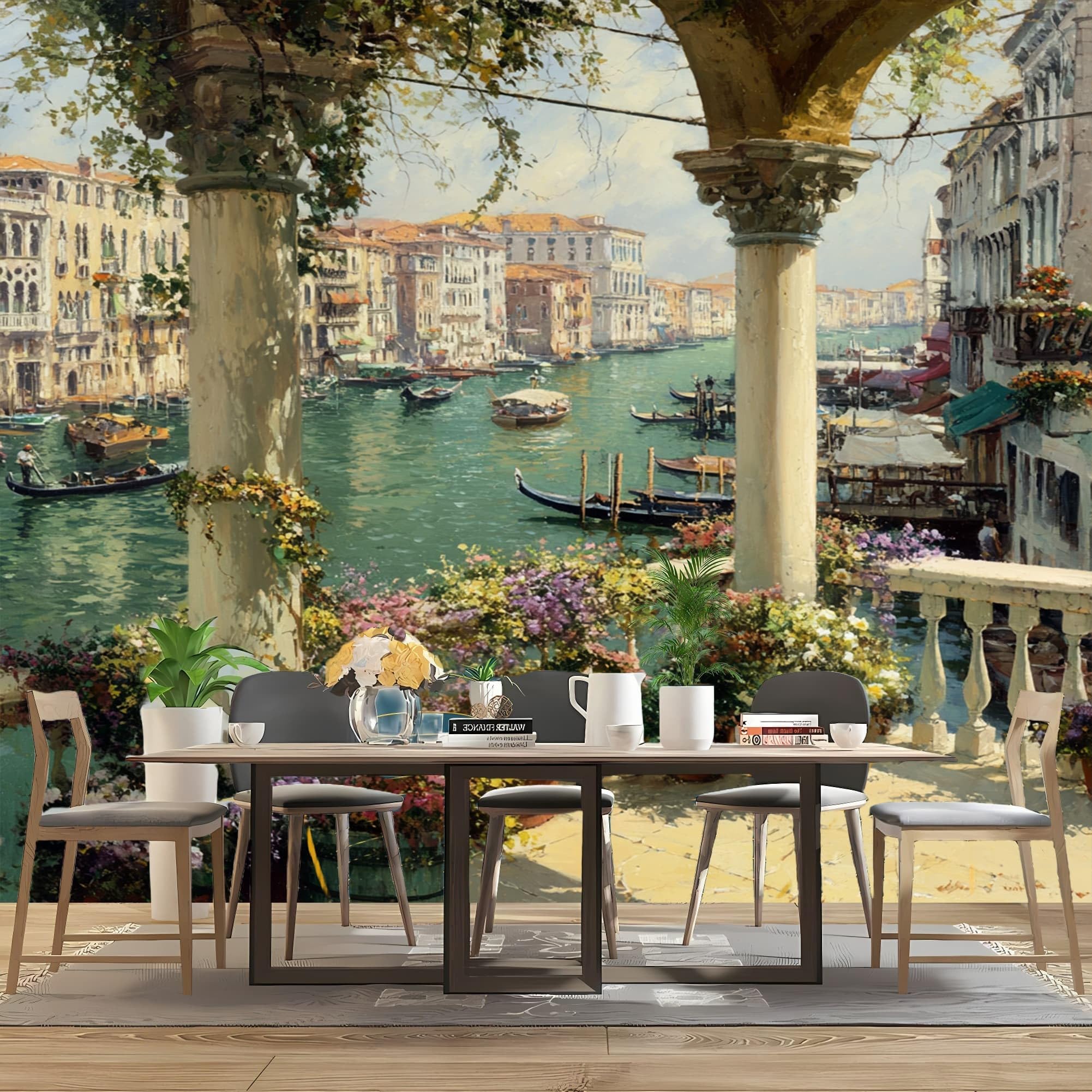 Papel Pintado Mural Foto 300x210cm Venecia Papel pintado tejido no Tejido Murales Moderna Diseno Fotográfico Vistoso Decoración de Pared Sala de Estar y Dormitorio