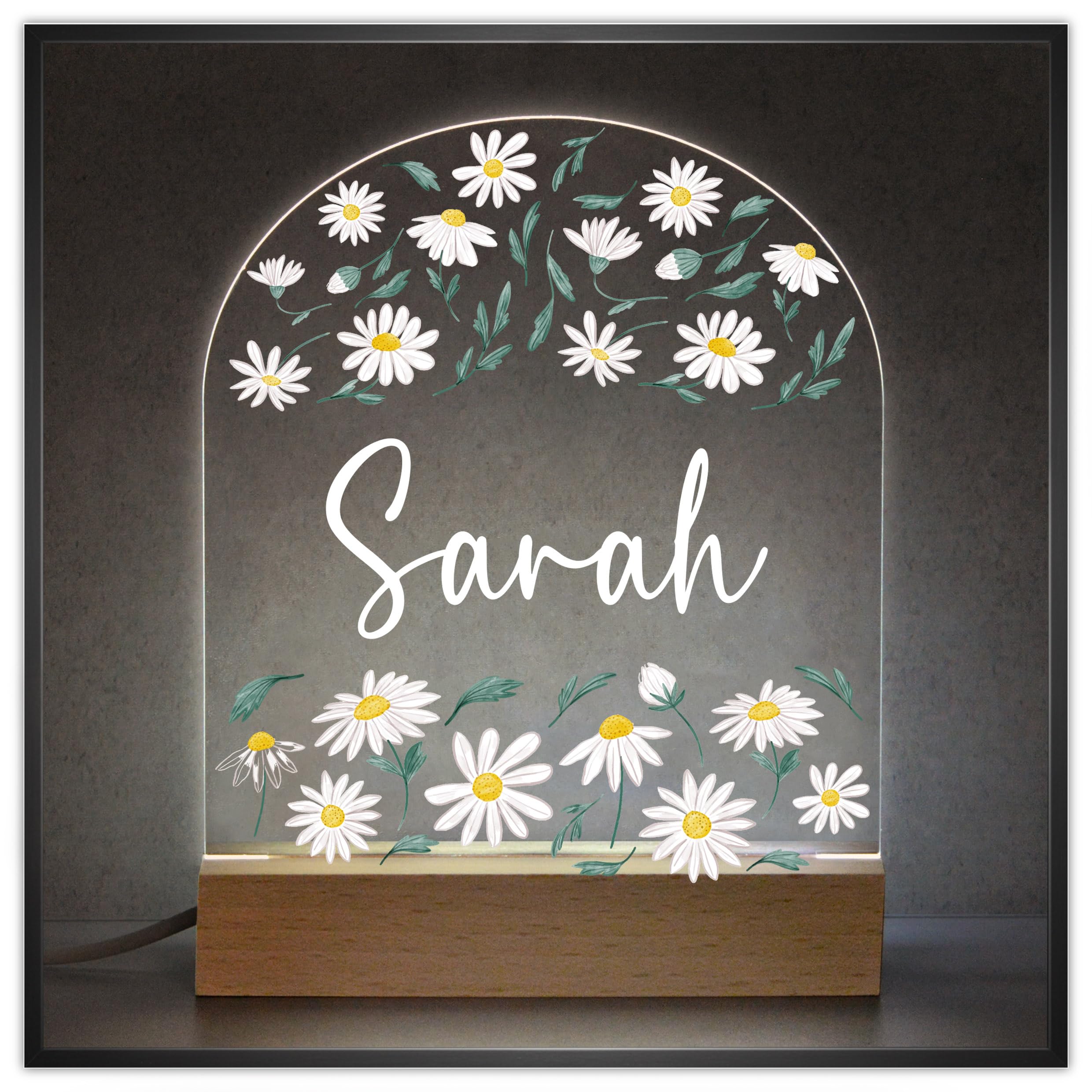 Beecreative Personalised Flower Girls Bedroom Night Light - Custom LED Lamp with Childs Name - Floral Nursery Decor Accessory