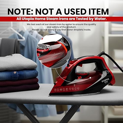 Miniatura 5 de Utopia Home Plancha de vapor para ropa, suela antiadherente, plancha de ropa de 1800 W con función de seguridad de apagado automático, control de