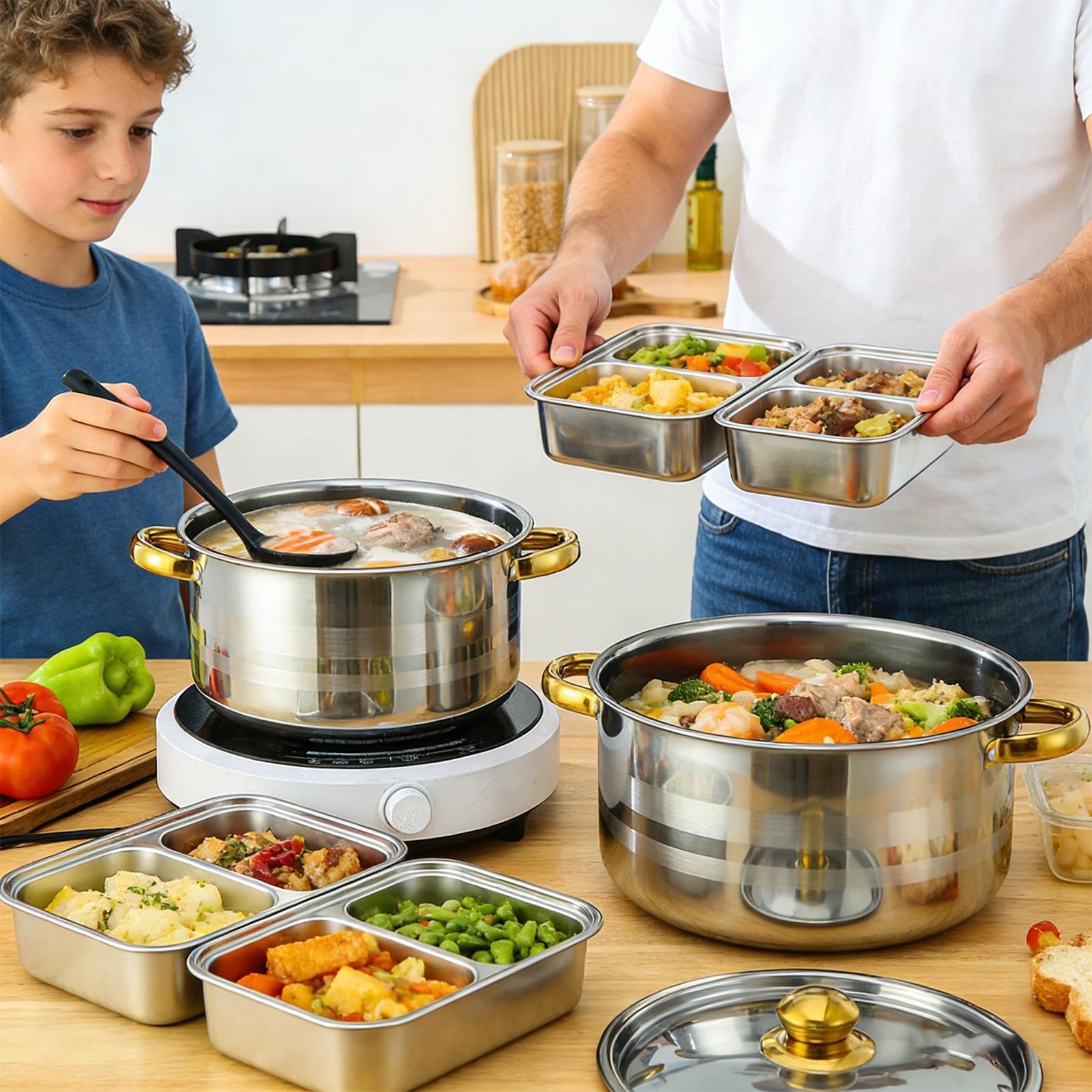 Topfset antihaftbeschichtet mit Glasdeckeln | Küche Induktion Kochgeschirr Set für Suppe Pasta Eintopf Schlafsaal Haus Haushalt Wohnung Restaurant