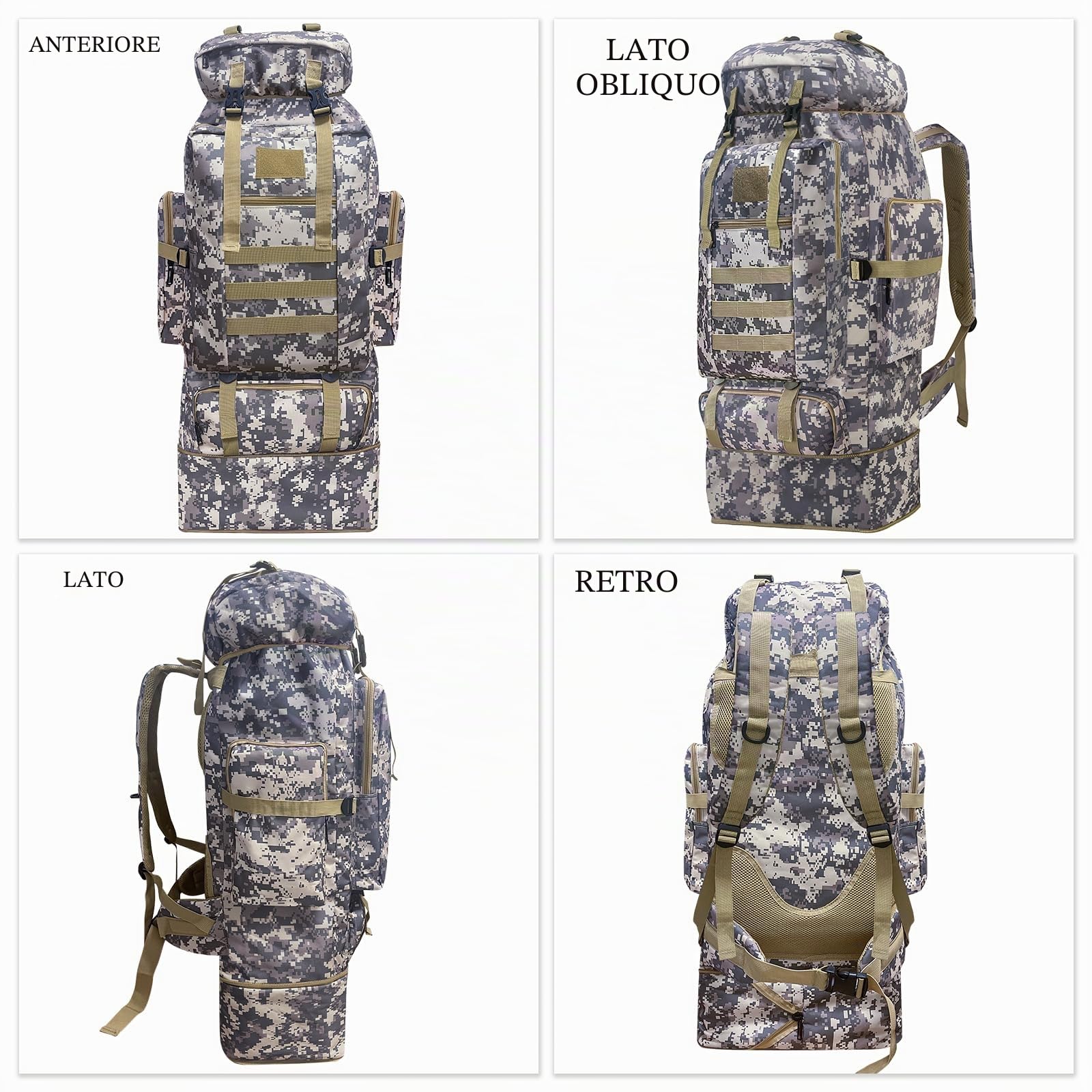 Zaino tattico militare Molle da 100 l, zaino da trekking extra grande, impermeabile, zaino sportivo per attività all'aria aperta, borsa sportiva