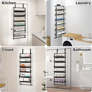 BUKFEN 6-Tier Adjustable Metal Shoe Rack, Over Door & Wall Mount Organizer