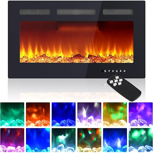 30Inch Recessed Electric Fireplace with Remote Control & Touch Screen, Ultra Thin Electrics Fireplaces Heater, 750/1500W Wall Mounted Low Noise with Timer/Adjustable Flame Color/Brightness