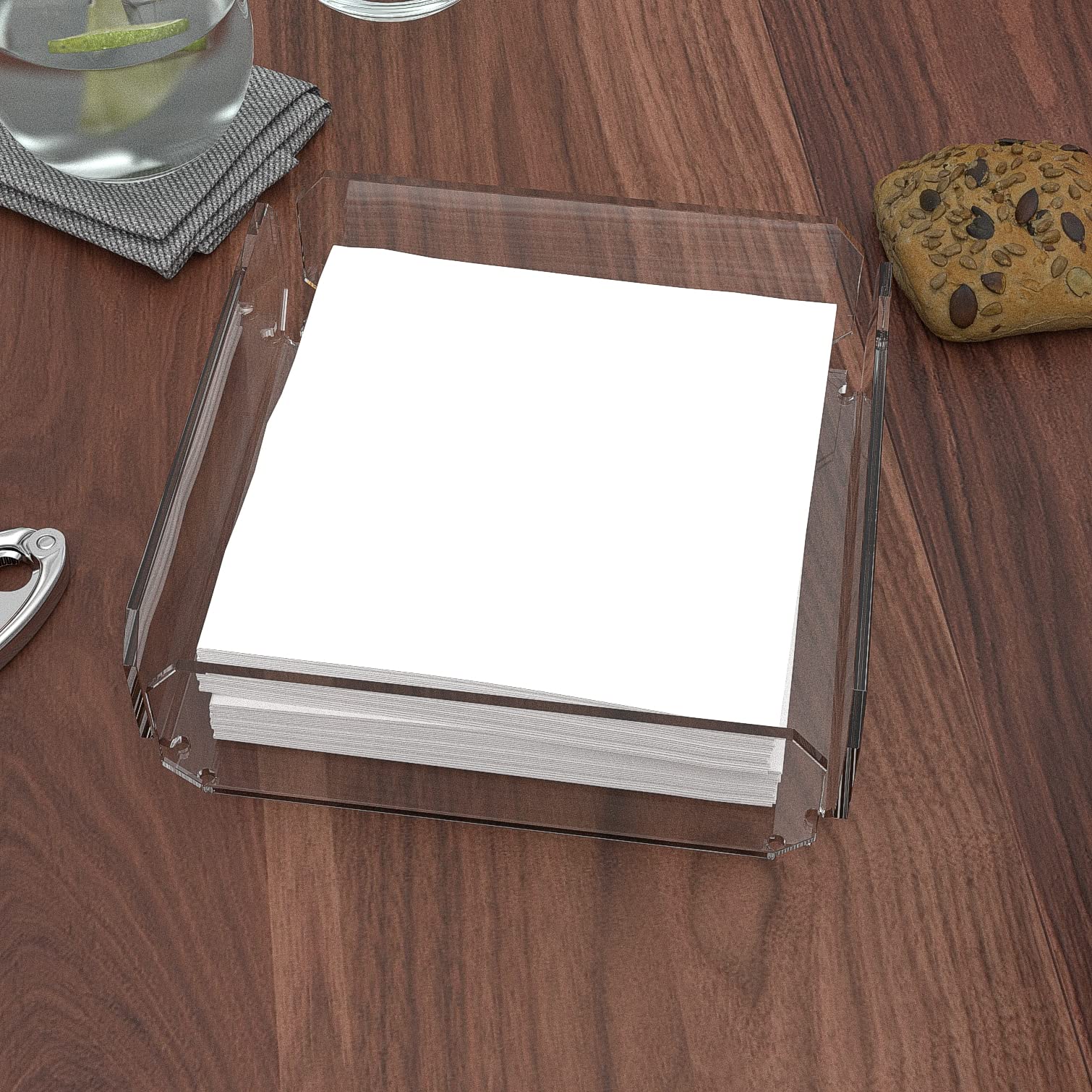Agplex Portatovaglioli in vetro acrilico trasparente 20,5x 20,5 x5,8 cm, Porta tovaglioli da tavola design moderno, Accessorio Cucina Elegante - Made in Italy