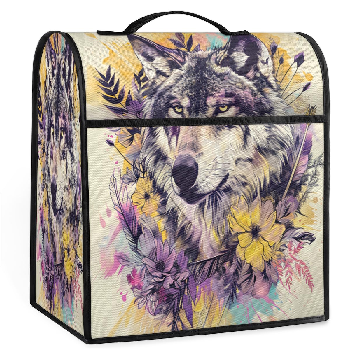 Coffee Maker Cover Animal Wolf Flower Kitchen Appliance Covers Small Appliance Covers Blender Cover Juicer Cover Dust Covers for Kitchen Appliances with Top Handle and Pockets,Washable,C47