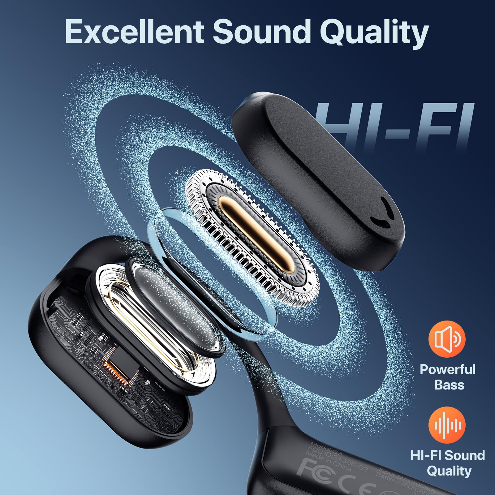 Cuffie aperte con microfono, auricolari Bluetooth da 29 g, cuffie a conduzione d'aria con connessione a doppio dispositivo e muto, cuffie wireless con microfono per lavoro, guida, ufficio