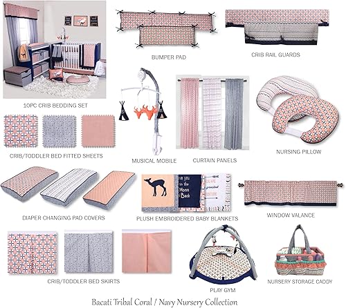 Miniatura 8 de Bacati - Tribal Hugster - Tela de algodón 100% ultrasuave en un diseño moderno de dos caras (Coralazul marino, funda de almohada de lactancia con