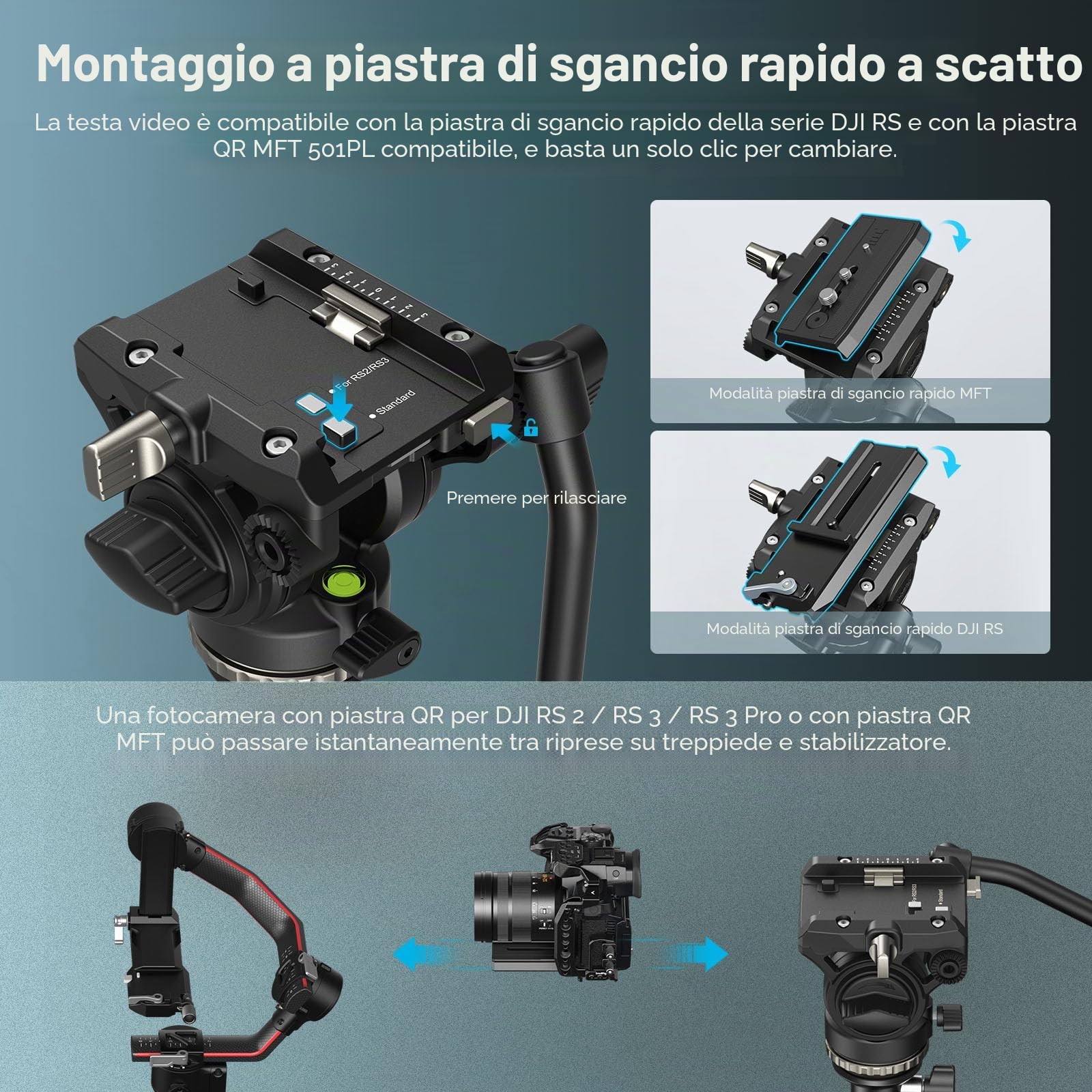 SMALLRIG AD-50Pro Treppiede Video Heavy Duty, 59" Treppiede Leggero in Fibra di Carbonio con Regolazione dell'Altezza in Un Solo Passaggio, Testa Fluida, Piastra QR a Doppia Modalità, Max. 6 kg - 4420