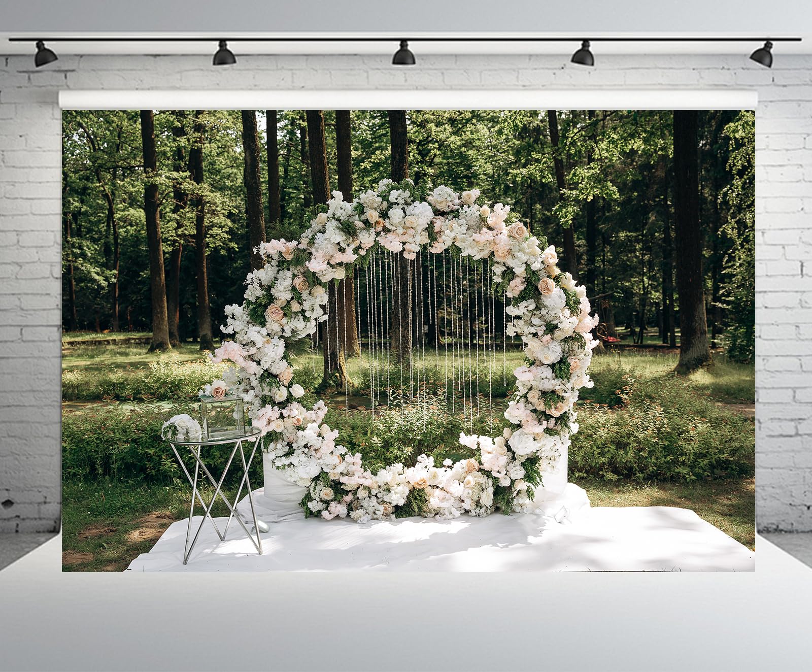 Hochzeits-Hintergrund für Fotografie, Wiege, Zeremonie, Blumenbogen, Quasten, Dekoration, Outdoor, Hochzeit, Hintergrund für Brautparty, Muttertag, Blumenheiratshintergrund,