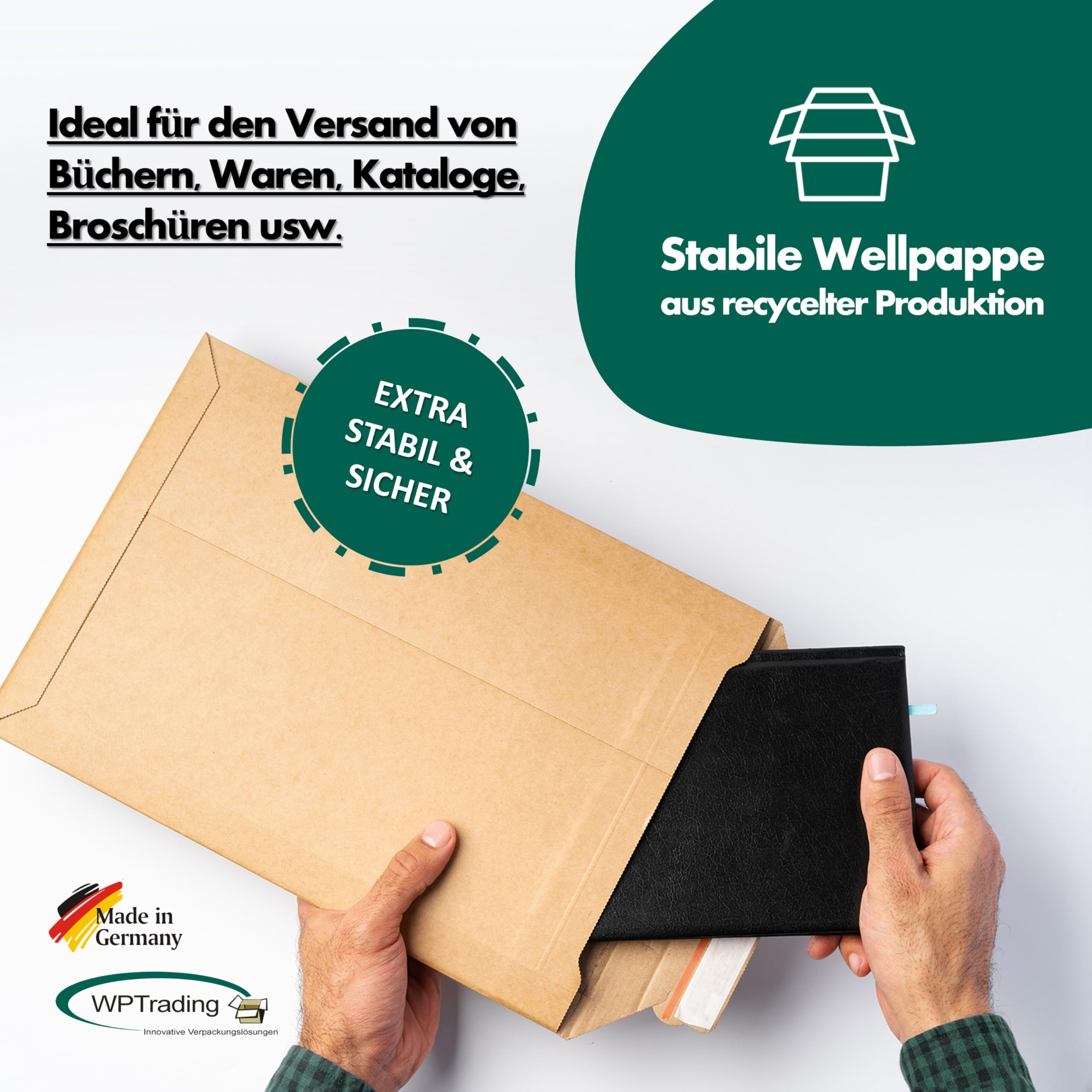 25 Stück Wellpappe Versandtaschen DIN A3 330 x 490 mm (SW70) selbstklebend in Braun - Pappe Versandtasche aus Karton für Büchersendung reißfest - Warensendung Versand Verpackung für Bücher