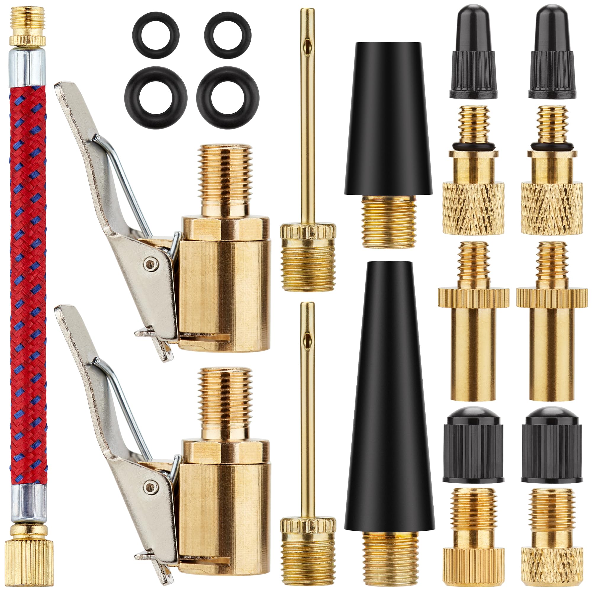 DDJ Set di adattatori per valvole Presta a Schrader, kit da 21 pezzi in ottone con aghi per pompa a sfera, universale, per biciclette e scooter elettrici