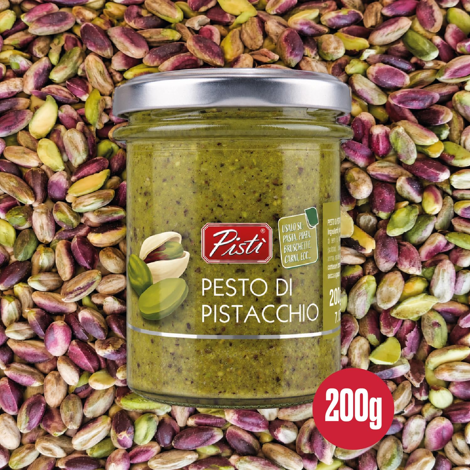 Pistì - Pesto de pistaches - Avec des pistaches vertes sélectionnées, fabrication artisanale, 100% naturel - 3 pots de 200 grammes
