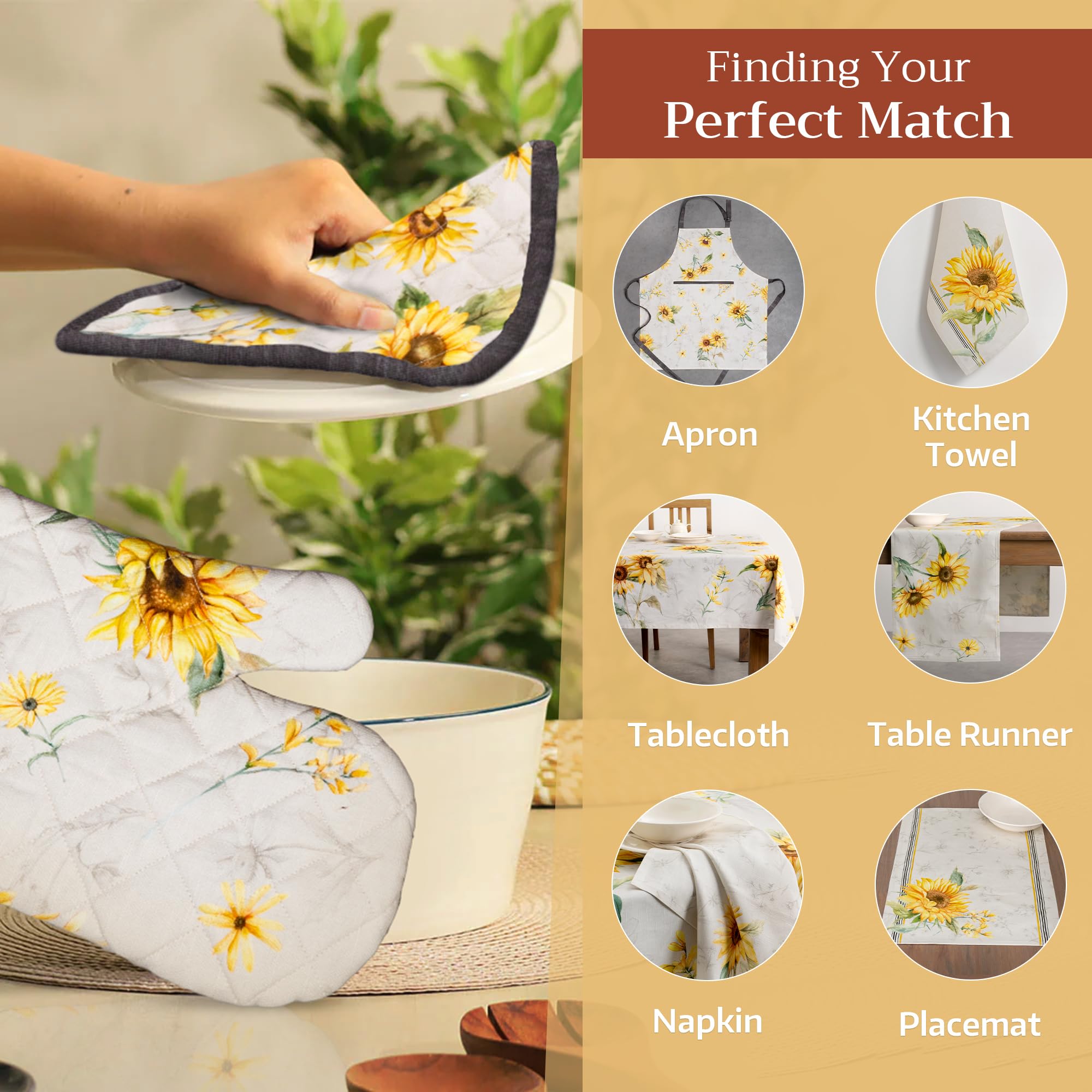 Maison d' Hermine Set di presine e guanti da forno in cotone 100% (19 x 33 cm e 20 x 20 cm) Guanti resistenti al calore con paste per maneggiare padelle calde Primavera Estate (Candice)