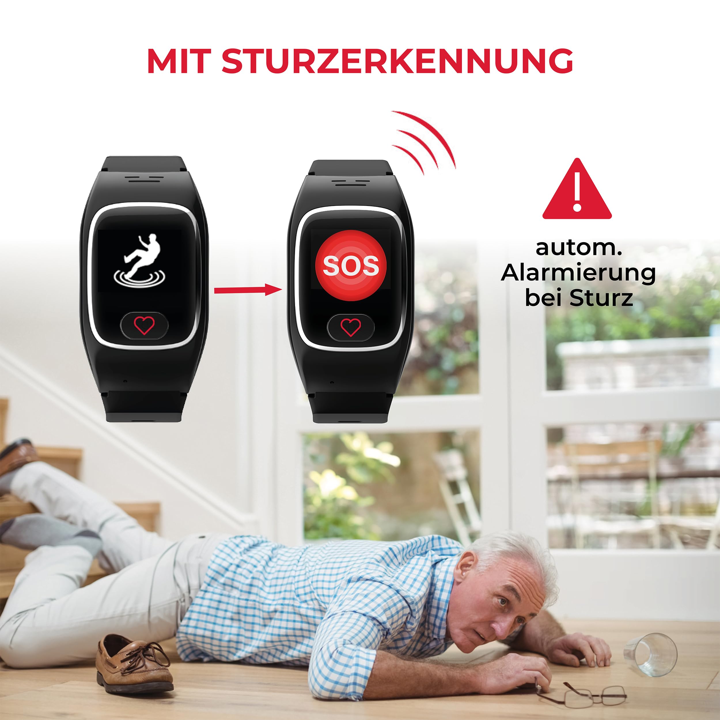 James B8 Notruf- & Sicherheitsuhr für Senioren (Schwarz) mit GPS, Sturzerkennung, SOS-Knopf, Pulsmessung & Gesundheitsfunktionen, Familien-App, lauter Alarm, inkl. SIM-Karte & 2 Gratis-Monate Tarif
