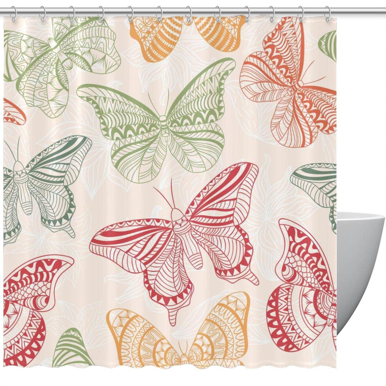 Rideau de douche imperméable haut de gamme aux finitions soignées motif papillons