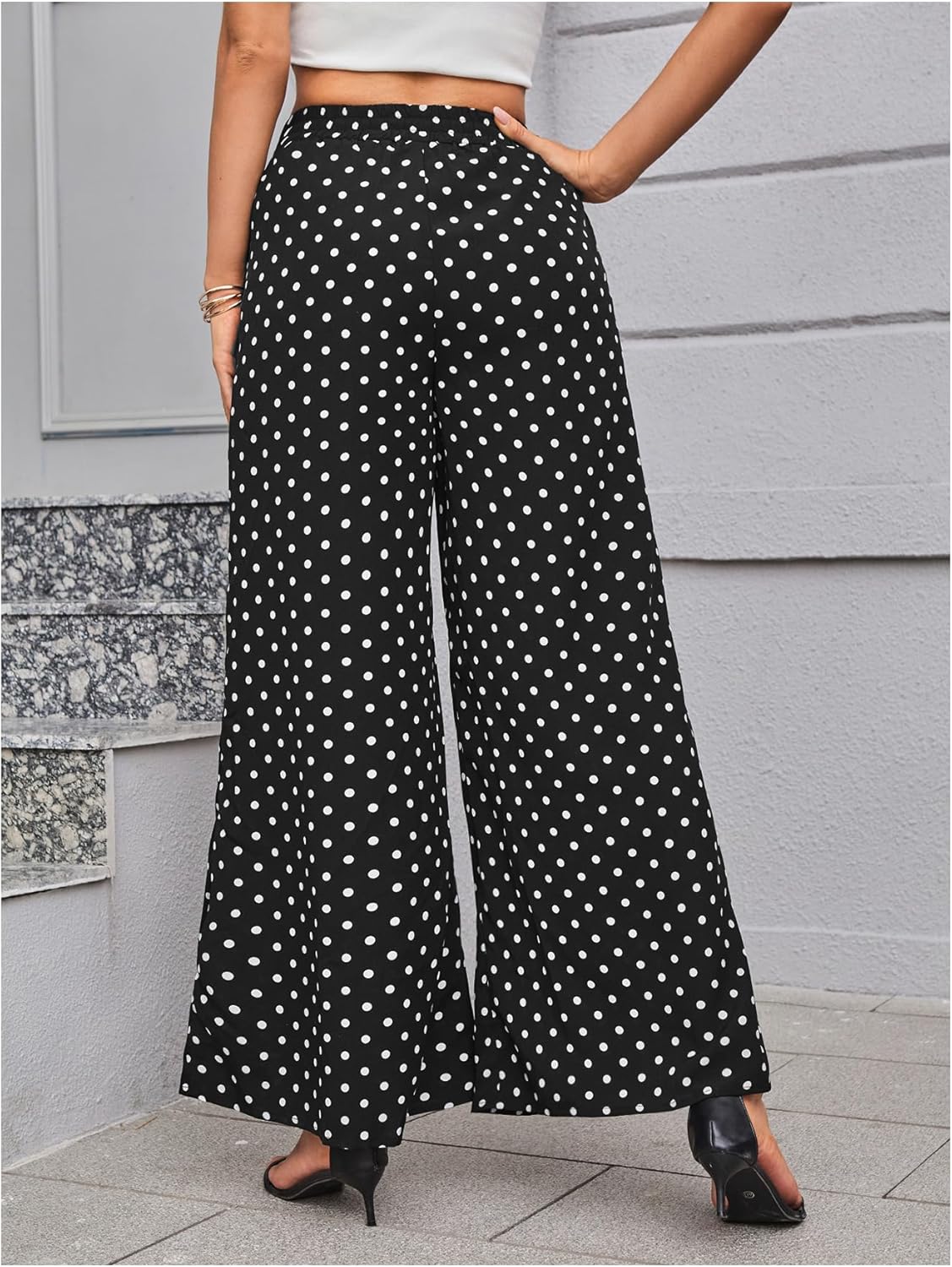 WDIRARA Women's Leopard Print Elastic High Waist Wide Leg Pants Casual Pants - Image 2