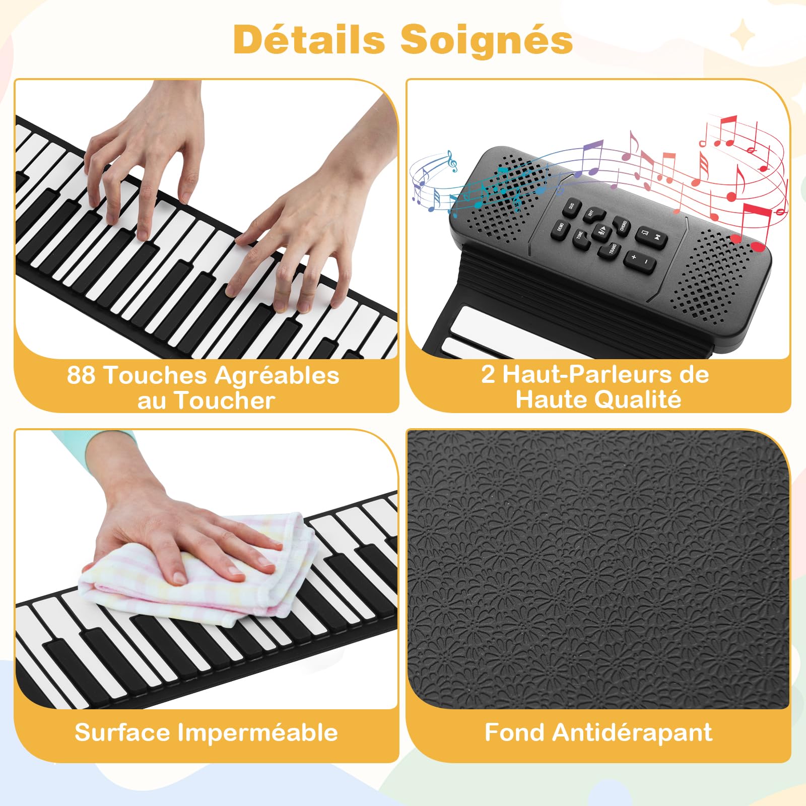 COSTWAY Piano Numérique Enroulable 88 Touches avec 128 Rythmes & 128 Sons, Clavier Électronique Portable avec Fonction Bluetooth & MIDI, Haut-Parleurs & Pédale de Sustain pour Enfants ou Débutants