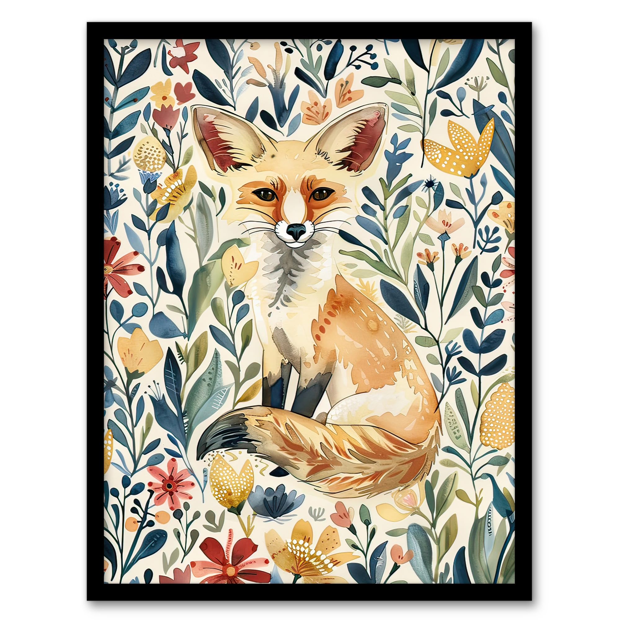 Artery8 Fennec Fox In Wildflower Field Floral Watercolour Wall Art PrintA4 Size from B&Q