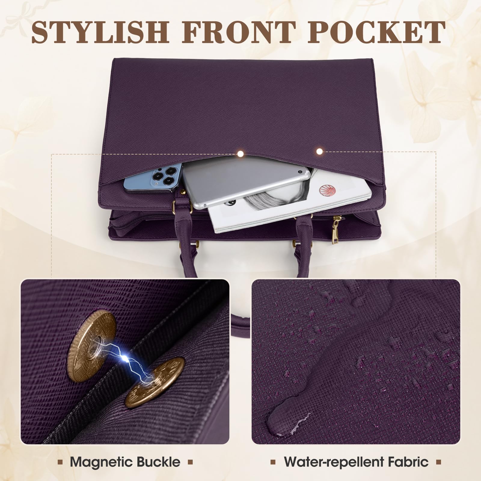 RAINSMORE Borsa da Lavoro Donna con Pochette Borsa Porta PC 15,6 Pollici Grande Borse a Mano Pelle PU Borse Messenger per Affari Ufficio Università