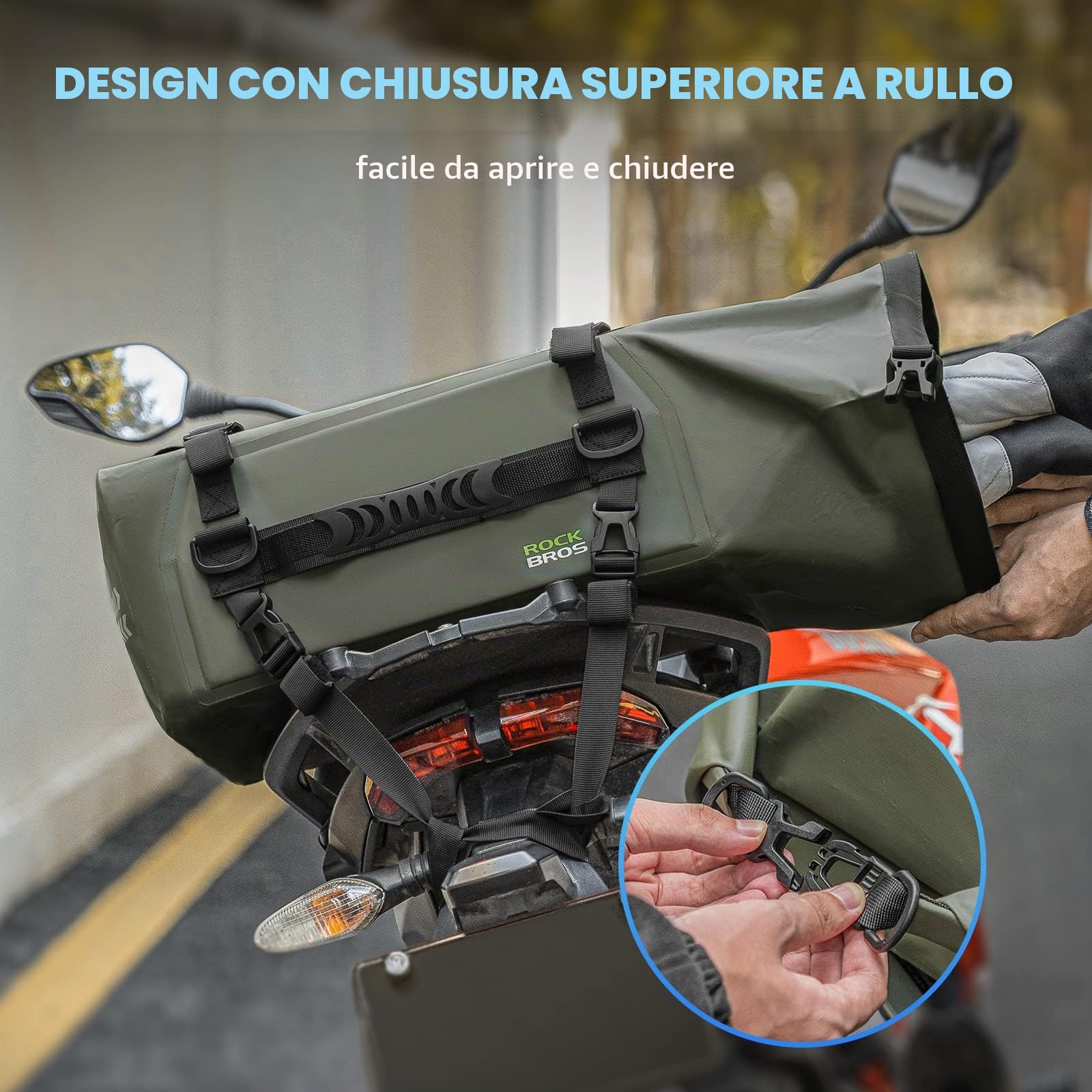 ROCKBROS Borsa Posteriore Impermeabile per Moto, Borsa da Sella Motocicletta, Granda Capacità 30L, con Tracolla, per Motociclismo, Escursionismo, Viaggio, Outdoor | Borsa da sella per moto, riflettente, per escursionismo, attività all'aperto